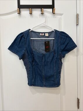 Levi's Dark Blue Denim Square-Neck Crop Top